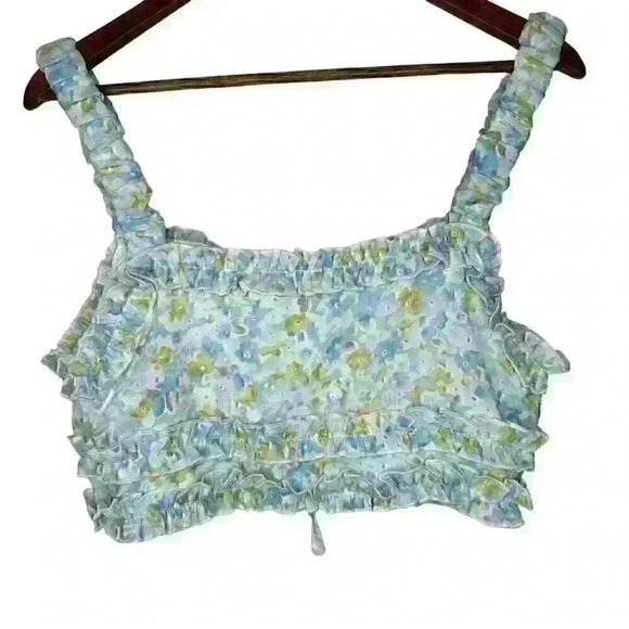 Toby Heart‎ Ginger floral ruffle crop top Sz L - Picture 2 of 8